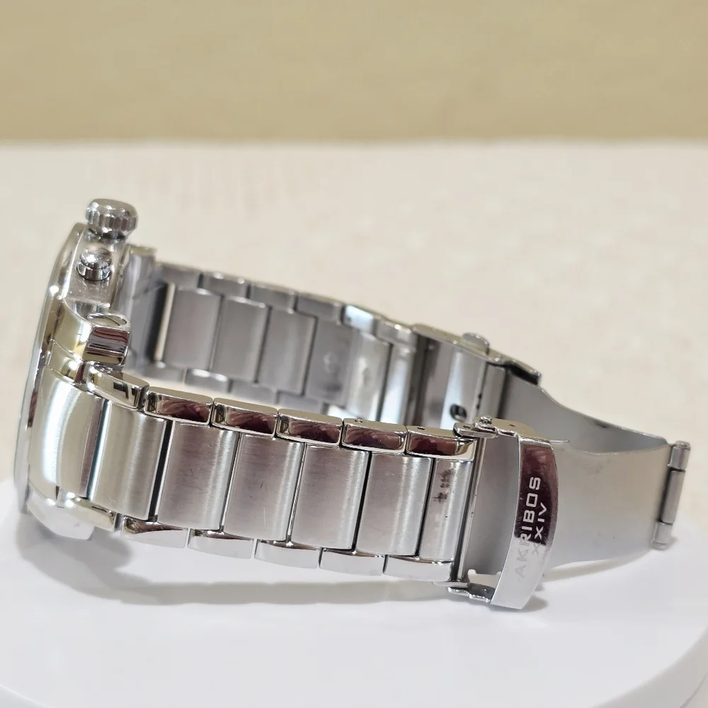 Akribos XXIV Grandiose Chronograph Large Men's Watch Stainless MOP Accent Runs